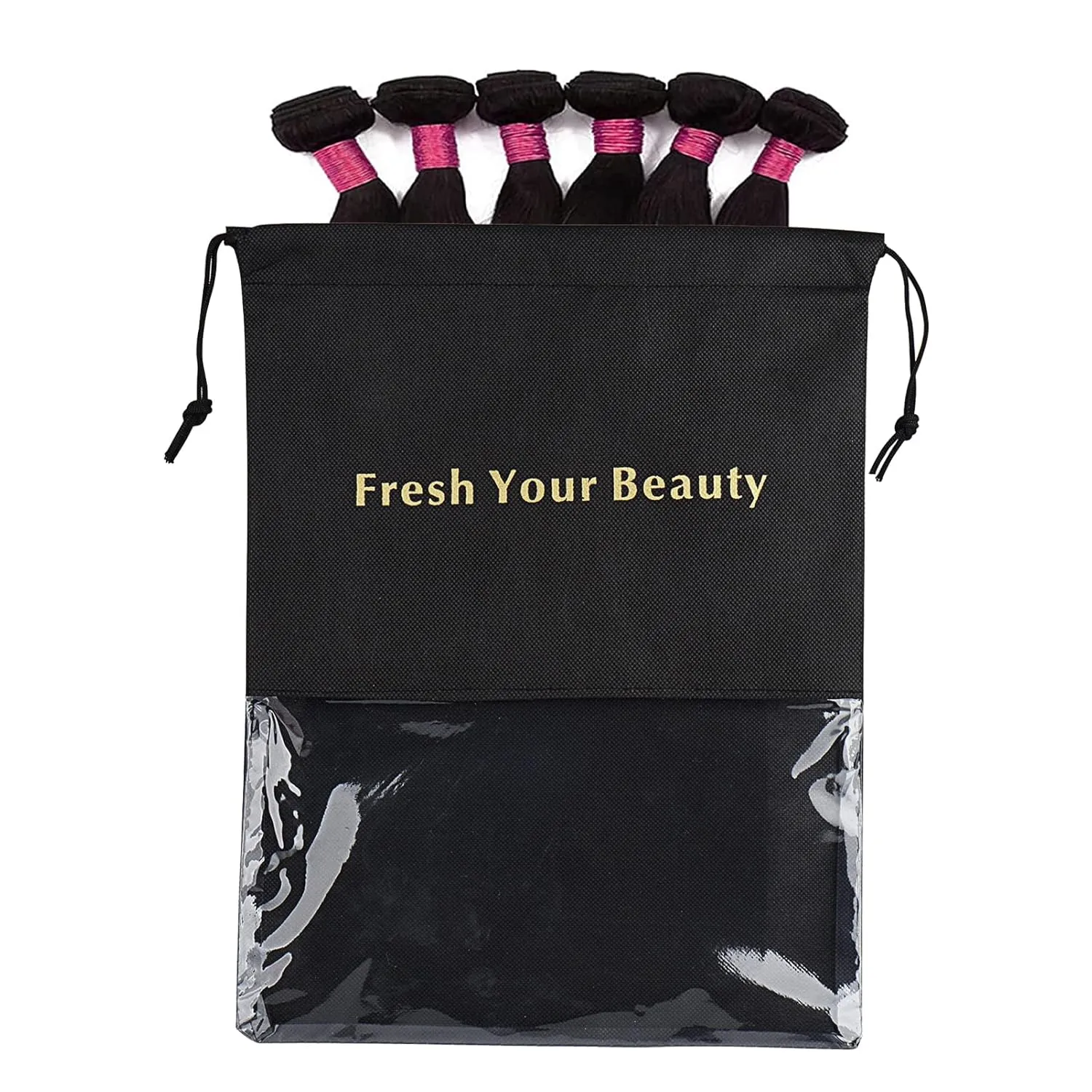 10 Packs Wig Storage Bags with Drawstring Hair Extensions Holder Hairpieces Carrier Organizer Dustproof Protector Pouch for Travel Daily Use (Small,Black)