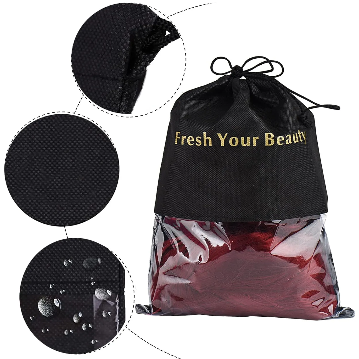 10 Packs Wig Storage Bags with Drawstring Hair Extensions Holder Hairpieces Carrier Organizer Dustproof Protector Pouch for Travel Daily Use (Small,Black)