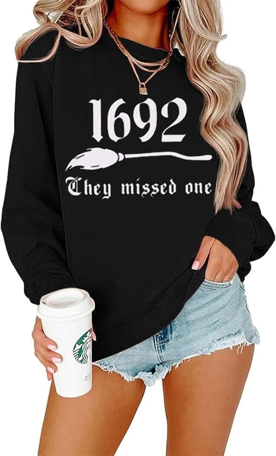 1692 They Missed One Sweatshirt Women Halloween Witch Shirt 1692 Salem Casual Crewneck Long Sleeve Gift Pullover Tops