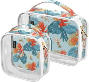 2 Pack Portable Travel Clear Cosmetic Toiletry Bags with Double Zippers for Men Women, Hawaiian-pattern Waterproof Storage Carry Pouch with Handle, Tote Bags for Bathroom Traveling Vacation Organizin