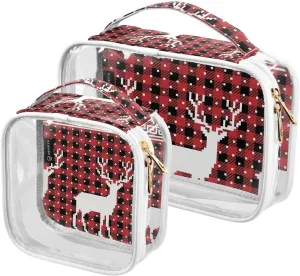 2 Pieces Portable Clear Large Makeup Bag, PVC Waterproof Travel Organizer for Men Women, Pine-trees-hills-print Toiletry Bags with Gold Zippers.