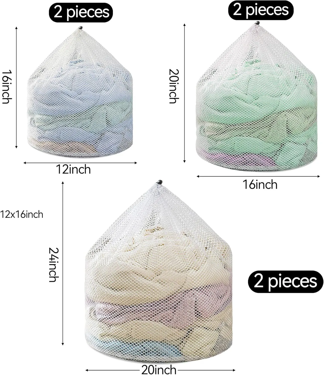 3Pcs Laundry Mesh Wash Bags, Drawstring Net Laundry Bag for Washing Machine, Mesh Laundry Wash Bags for Home Dorm Hotel Travel Use