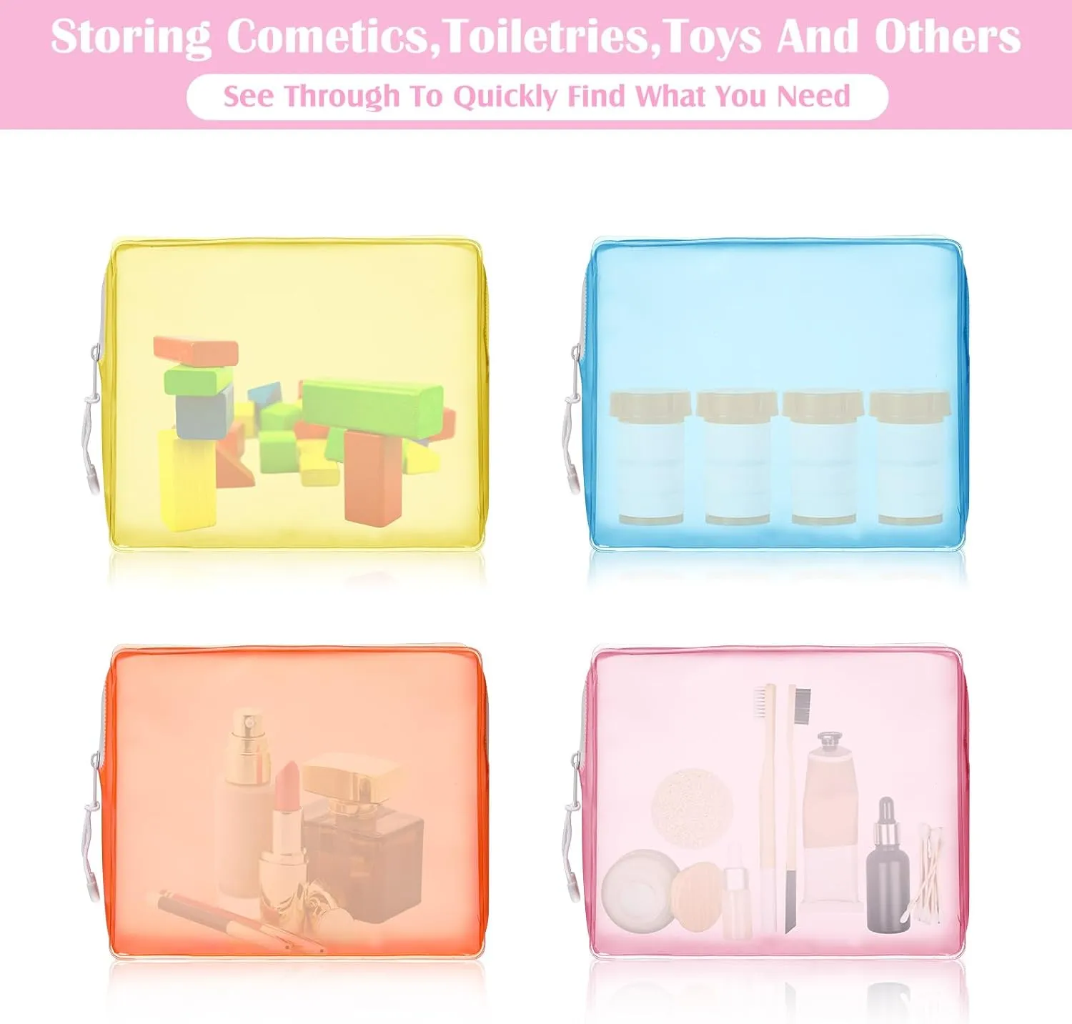 4 Pack TSA Approved Travel Toiletry Bags Frosted Translucent Leak-proof Cosmetic Makeup Bags for Women Men Travel Organizer Airport Security(Pastel,6.7 x 5.5 x 1.8 Inch)