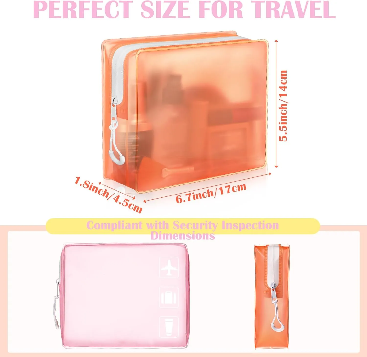 4 Pack TSA Approved Travel Toiletry Bags Frosted Translucent Leak-proof Cosmetic Makeup Bags for Women Men Travel Organizer Airport Security(Pastel,6.7 x 5.5 x 1.8 Inch)