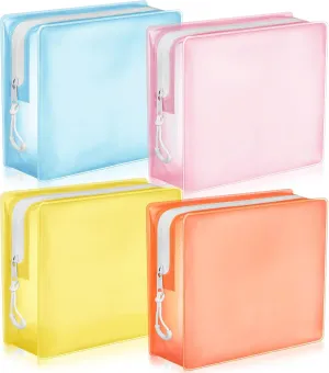4 Pack TSA Approved Travel Toiletry Bags Frosted Translucent Leak-proof Cosmetic Makeup Bags for Women Men Travel Organizer Airport Security(Pastel,6.7 x 5.5 x 1.8 Inch)