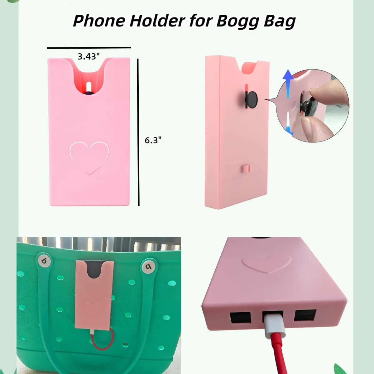 Accessories for Bogg Bag, Clear Toiletry Bag Compatible for Beach Bag, Cell Phone Holder, Hooks and Key Chain Set