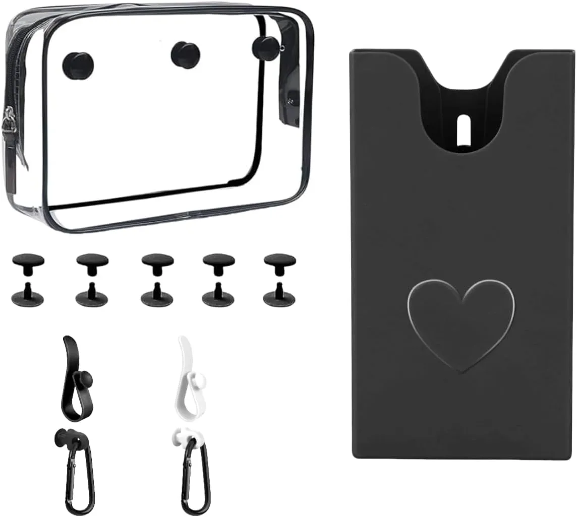 Accessories for Bogg Bag, Clear Toiletry Bag Compatible for Beach Bag, Cell Phone Holder(Black), Hooks and Key Chain Set