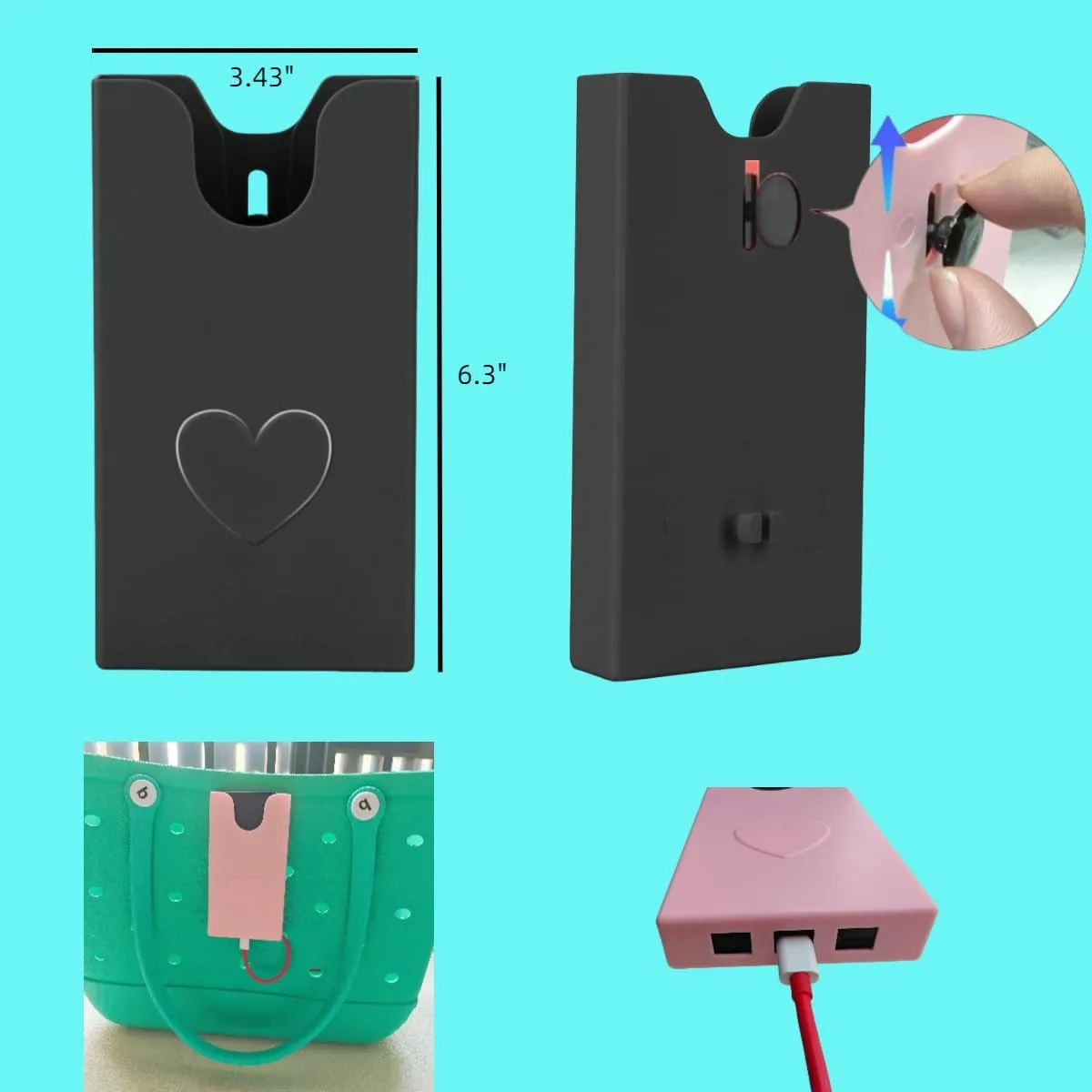 Accessories for Bogg Bag, Clear Toiletry Bag Compatible for Beach Bag, Cell Phone Holder(Black), Hooks and Key Chain Set