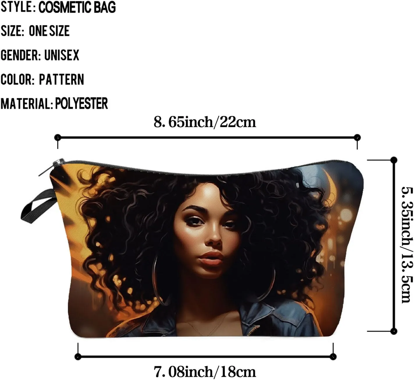 African American Black Woman Makeup Bag Cute Small Makeup Organizer Bag Travel Toiletry Zipper Pouch Birthday Christmas Gifts Black Sisters Cosmetic Bag for Women Friends