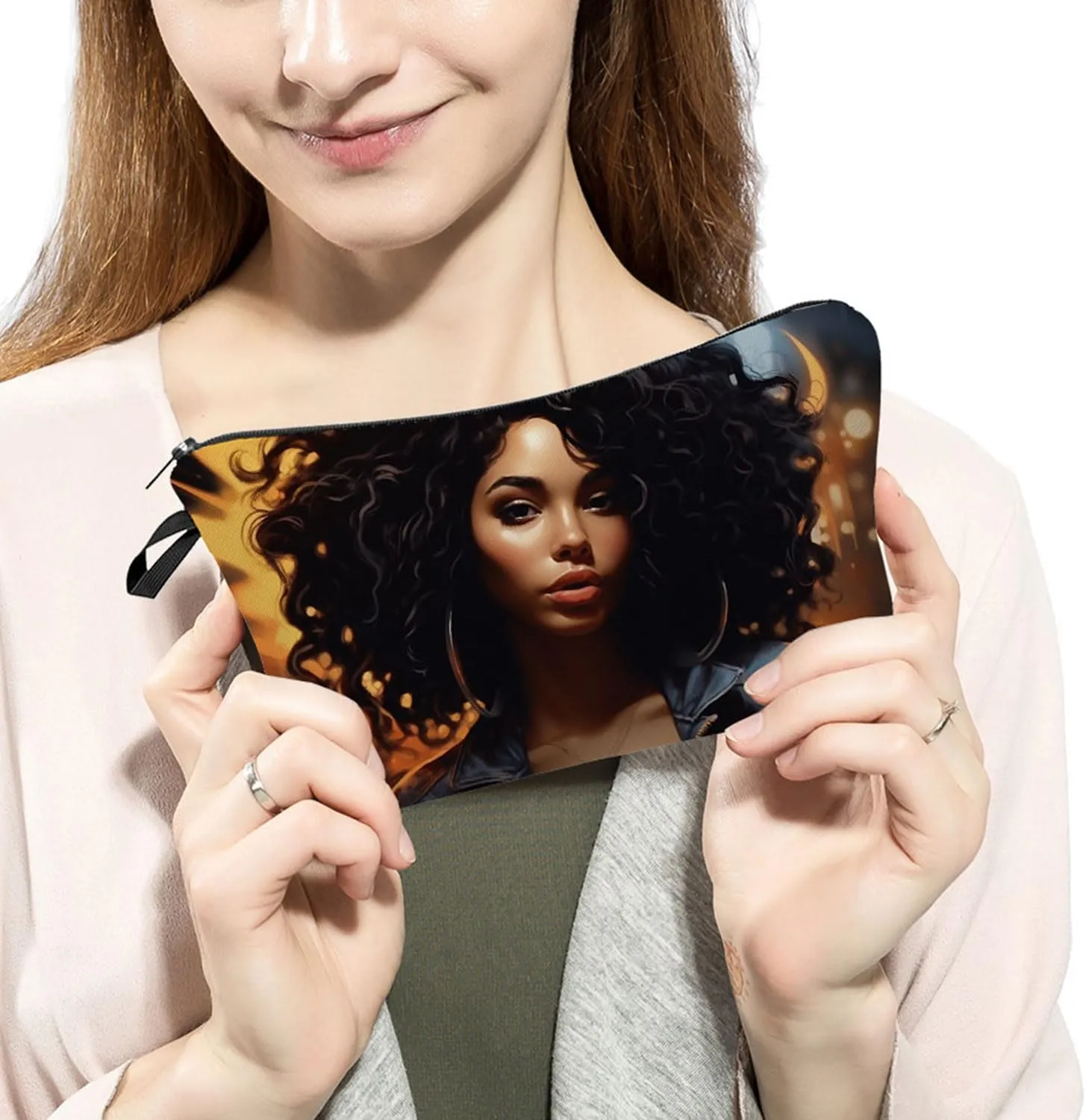 African American Black Woman Makeup Bag Cute Small Makeup Organizer Bag Travel Toiletry Zipper Pouch Birthday Christmas Gifts Black Sisters Cosmetic Bag for Women Friends