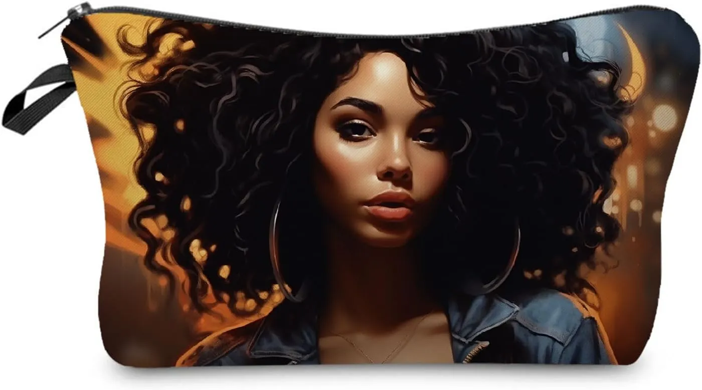 African American Black Woman Makeup Bag Cute Small Makeup Organizer Bag Travel Toiletry Zipper Pouch Birthday Christmas Gifts Black Sisters Cosmetic Bag for Women Friends