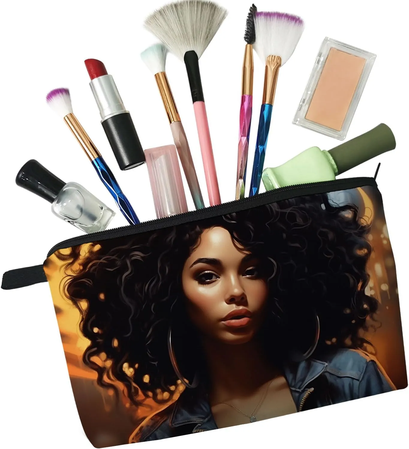 African American Black Woman Makeup Bag Cute Small Makeup Organizer Bag Travel Toiletry Zipper Pouch Birthday Christmas Gifts Black Sisters Cosmetic Bag for Women Friends