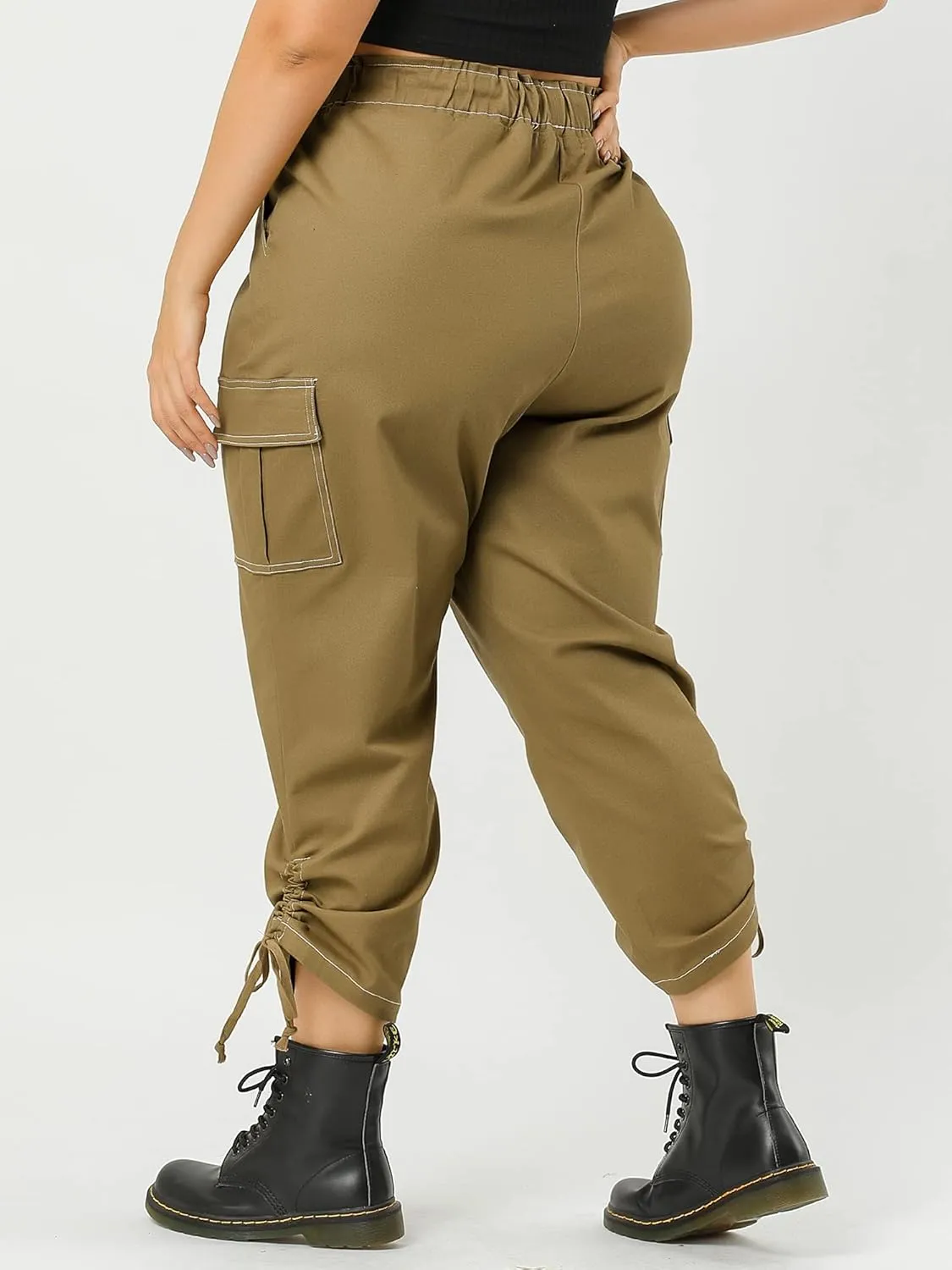 Agnes Orinda Women's Plus Size Drawstring Elastic Waist Cargo Pants with Pocket