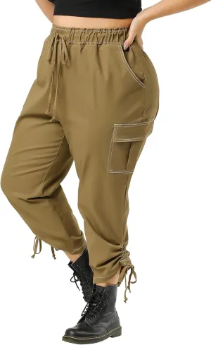 Agnes Orinda Women's Plus Size Drawstring Elastic Waist Cargo Pants with Pocket