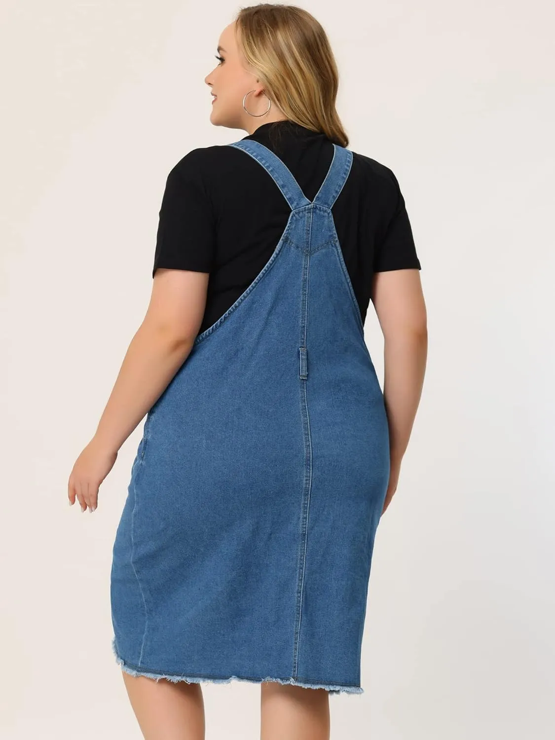 Agnes Orinda Women's Plus Size Overalls Dresses Jean Skirt Distressed Racerback Suspender Denim Overall Dress