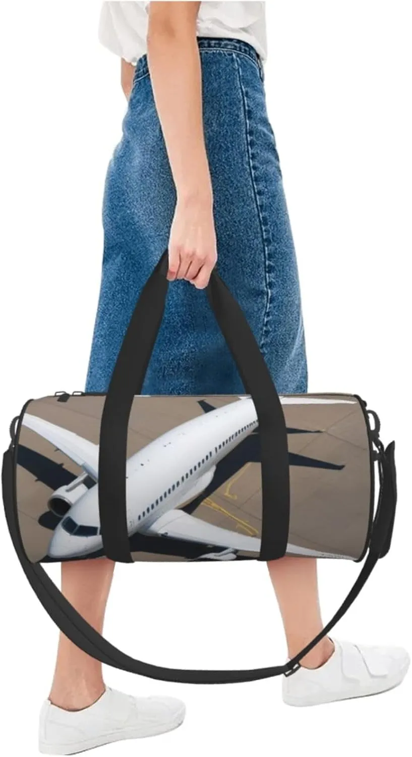 Airplane Printed Travel Bag,Round Personal Item Storage bag,Foldie Duffel Bag for Traveling Vacation,Fitness,Sports