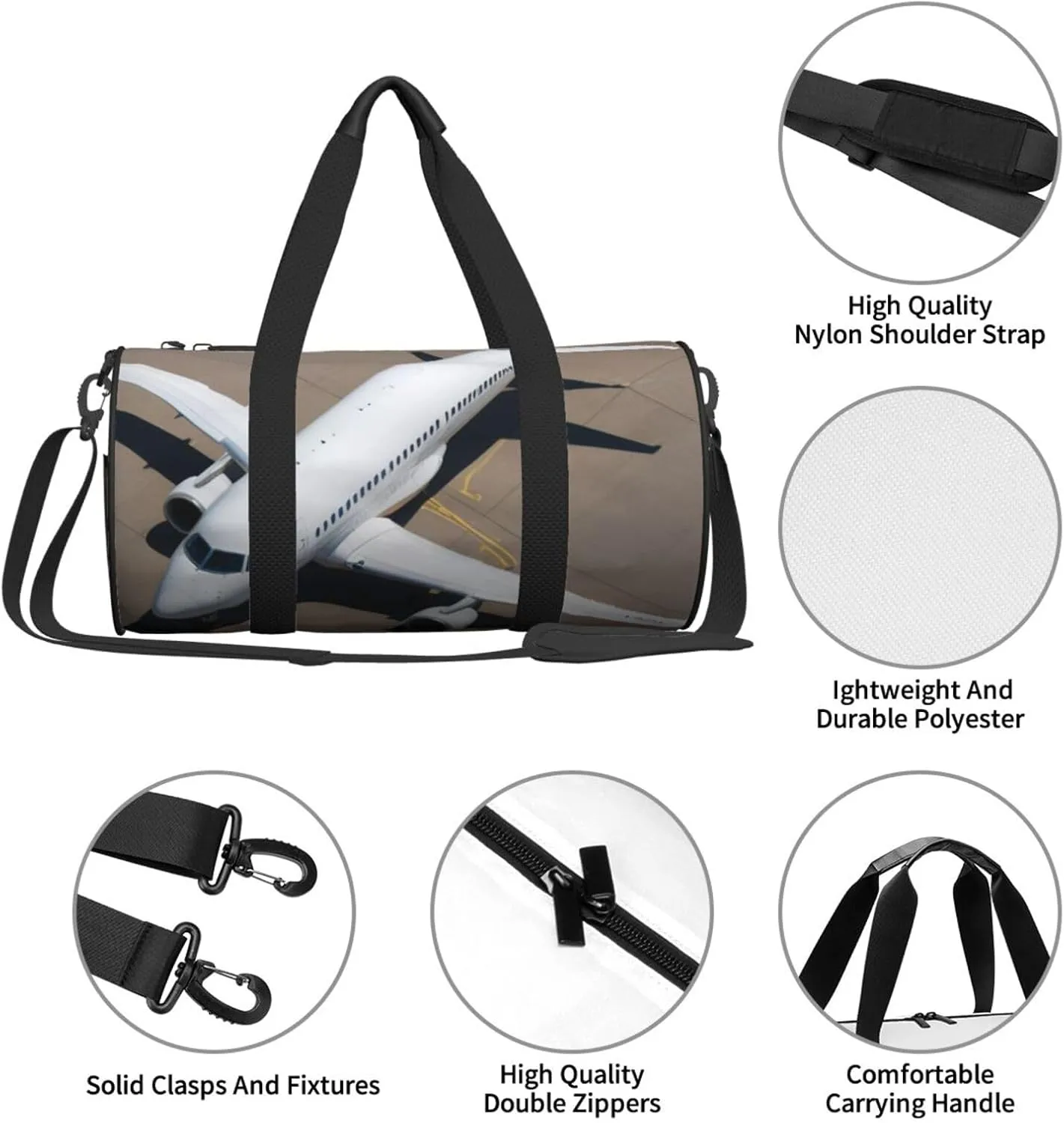 Airplane Printed Travel Bag,Round Personal Item Storage bag,Foldie Duffel Bag for Traveling Vacation,Fitness,Sports