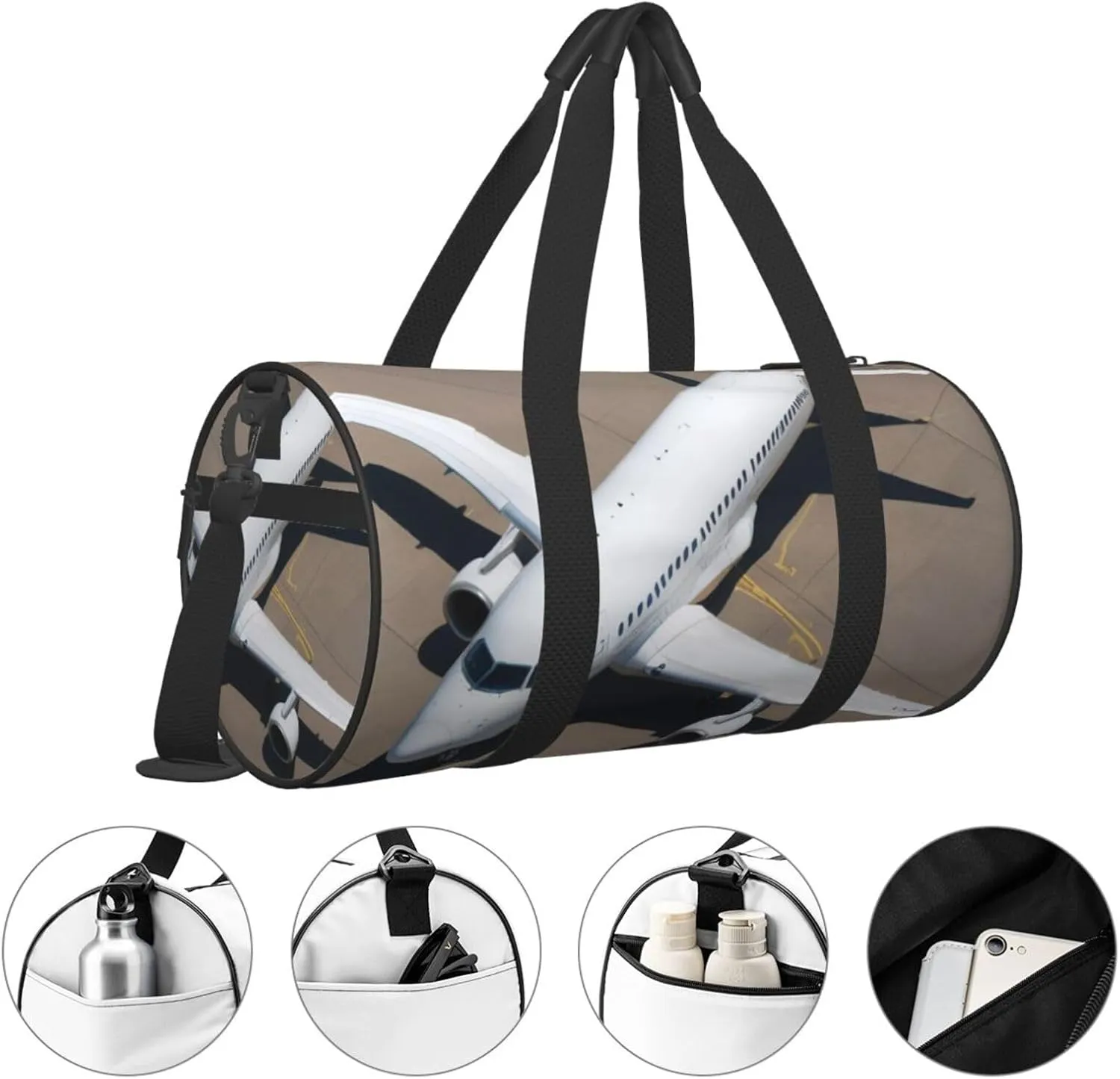 Airplane Printed Travel Bag,Round Personal Item Storage bag,Foldie Duffel Bag for Traveling Vacation,Fitness,Sports