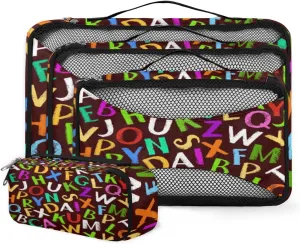 Alphabet Letter Packing Cubes 4 Pack Travel Packing Bags Individual Carry on Suitcases Underwear Luggage Mesh Organizer Packing Cubes Set for Travel Bag Backpack