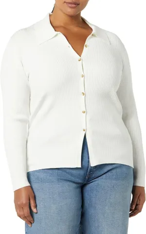 Amazon Essentials Women's Fine Gauge Stretch Polo Ribbed Cardigan (Previously Daily Ritual)