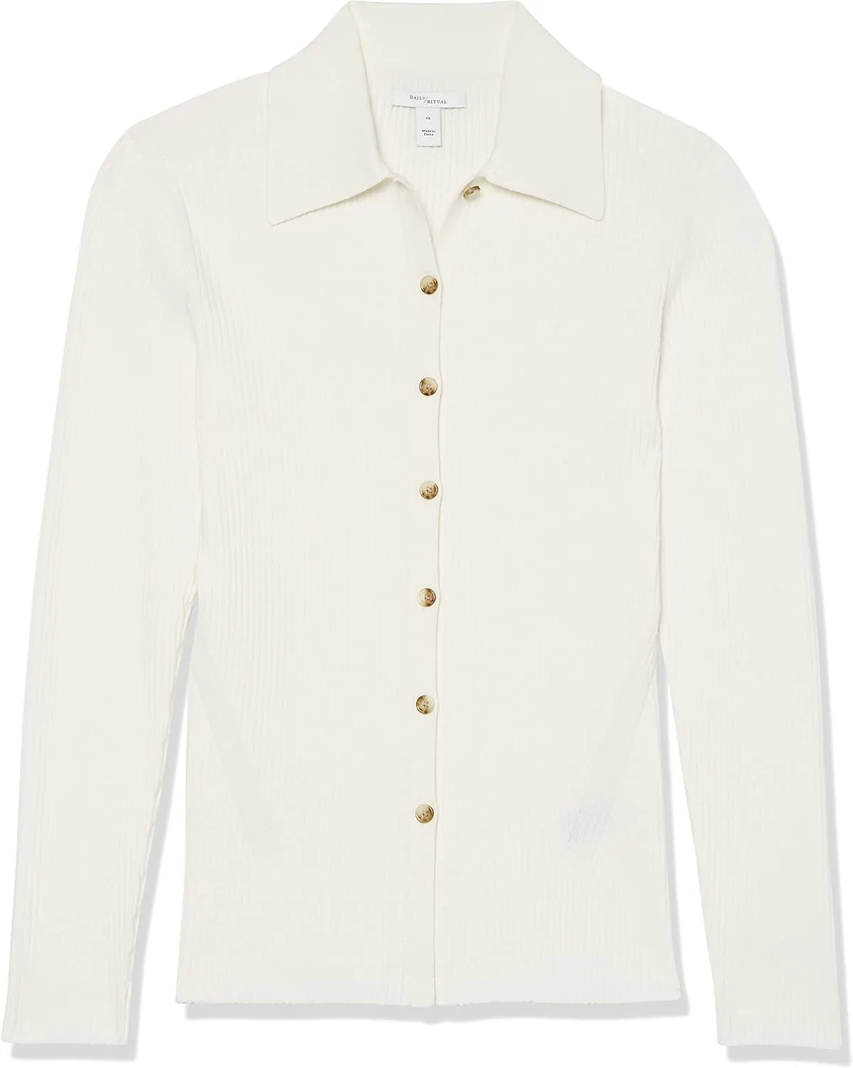 Amazon Essentials Women's Fine Gauge Stretch Polo Ribbed Cardigan (Previously Daily Ritual)