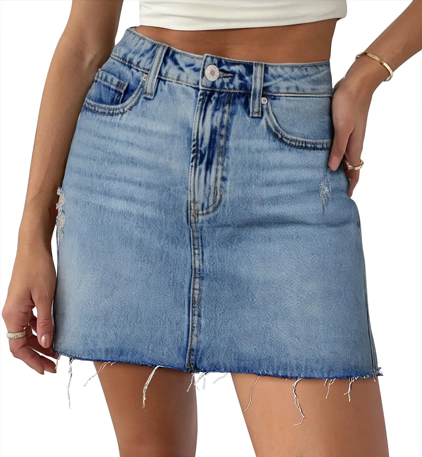 Angerella Skorts Skirts for Women Denim Mini Skirt High Waisted Jean Shorts Stretchy Denim Skirts