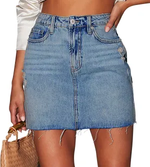 Angerella Skorts Skirts for Women Denim Mini Skirt High Waisted Jean Shorts Stretchy Denim Skirts