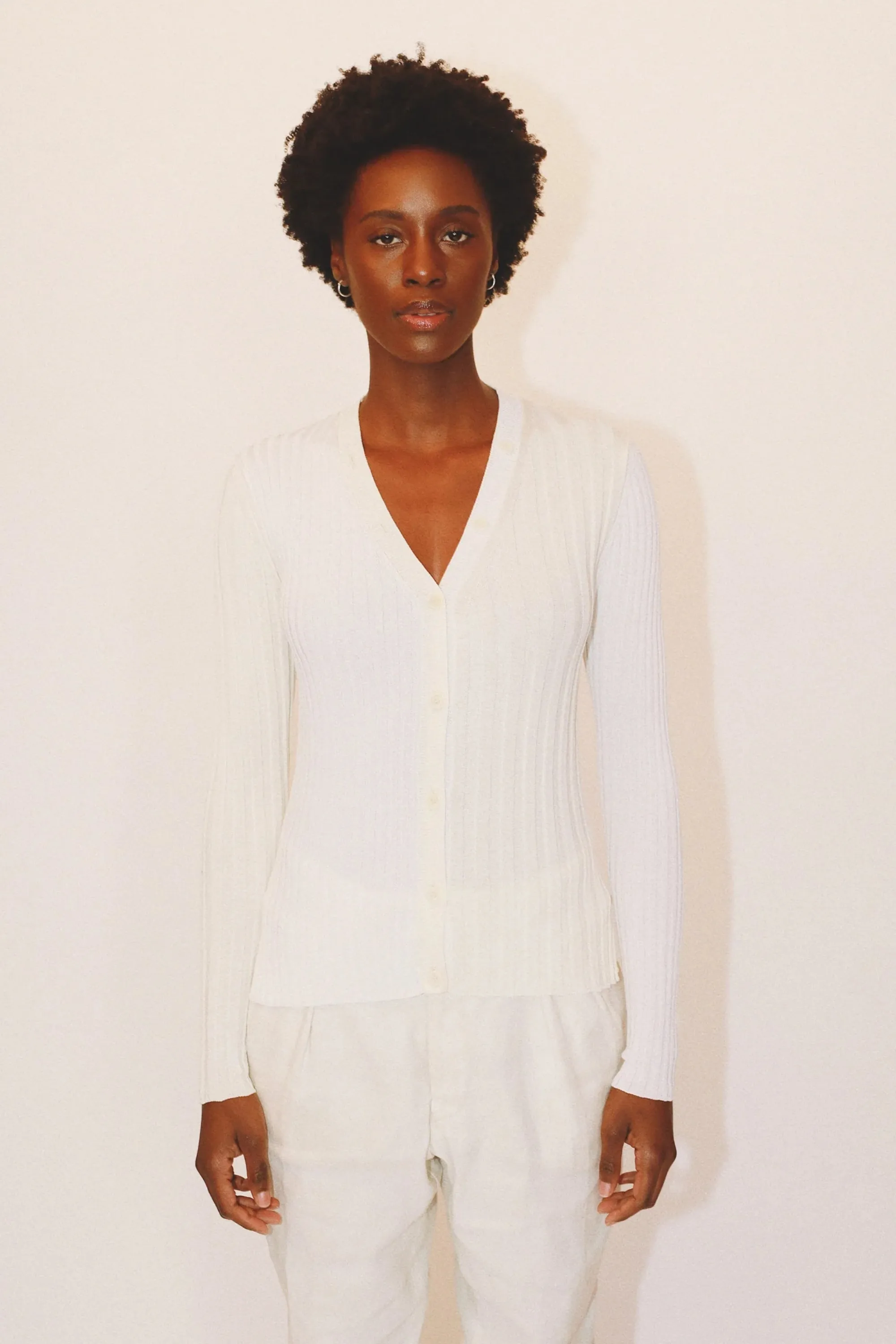 ANNA RIBBED CARDIGAN - CREAM