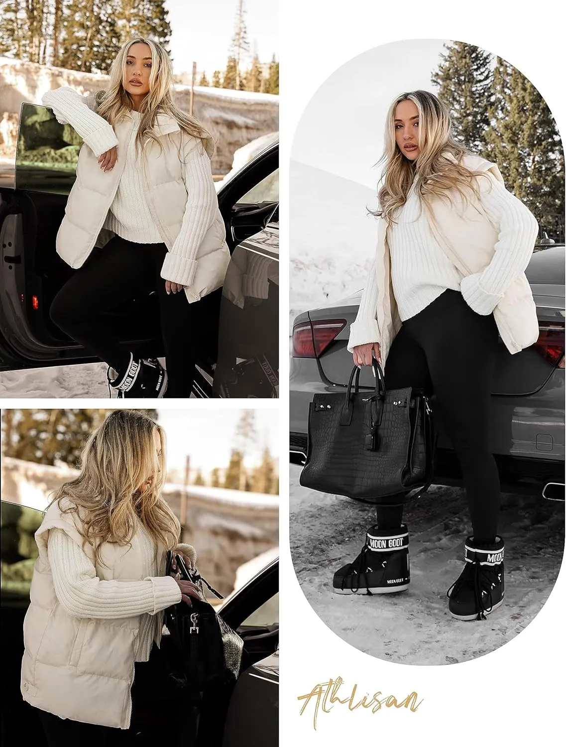 Athlisan Womens Zip Up Puffer Vest Stand Collar Sleeveless Padded Jacket Coat