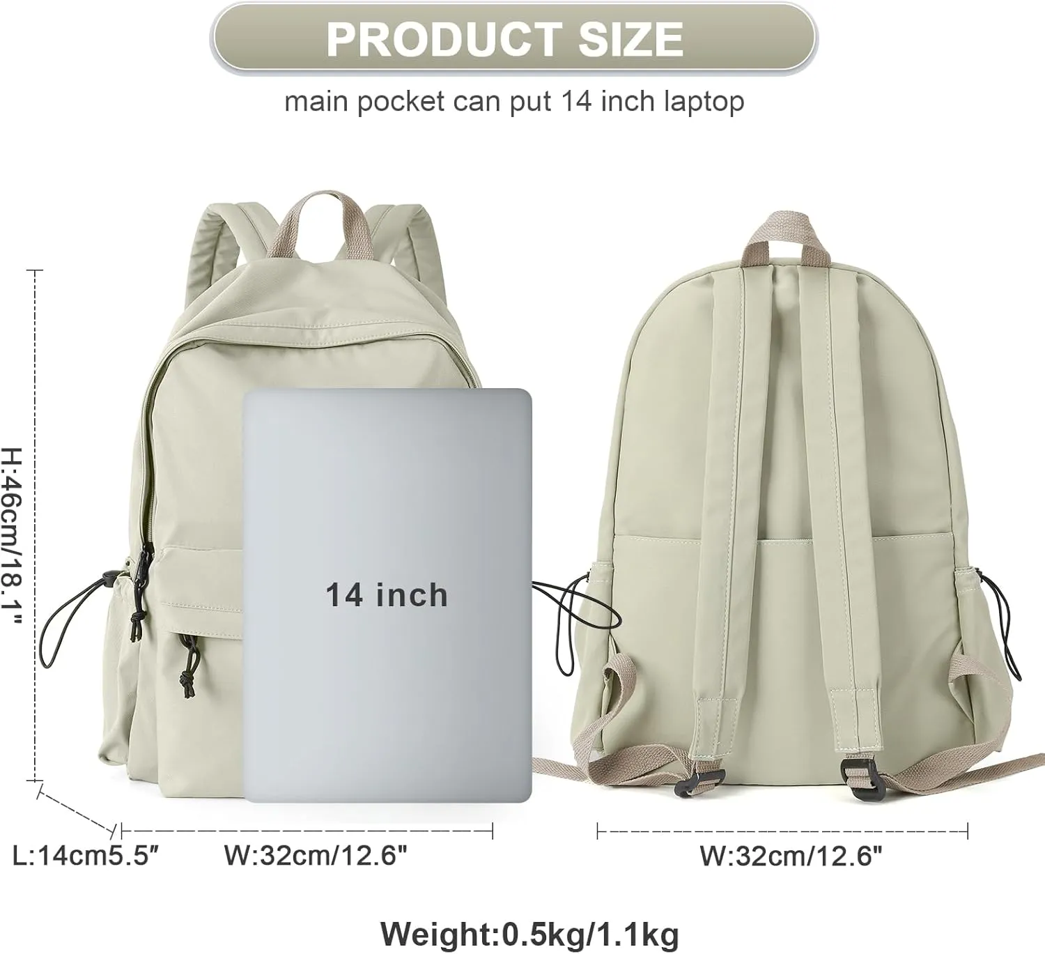 Backpack Lightweight Bag Waterproof High Middle Backpack For Cute Aesthetic Backpack Casual Daypack For Men Women Green