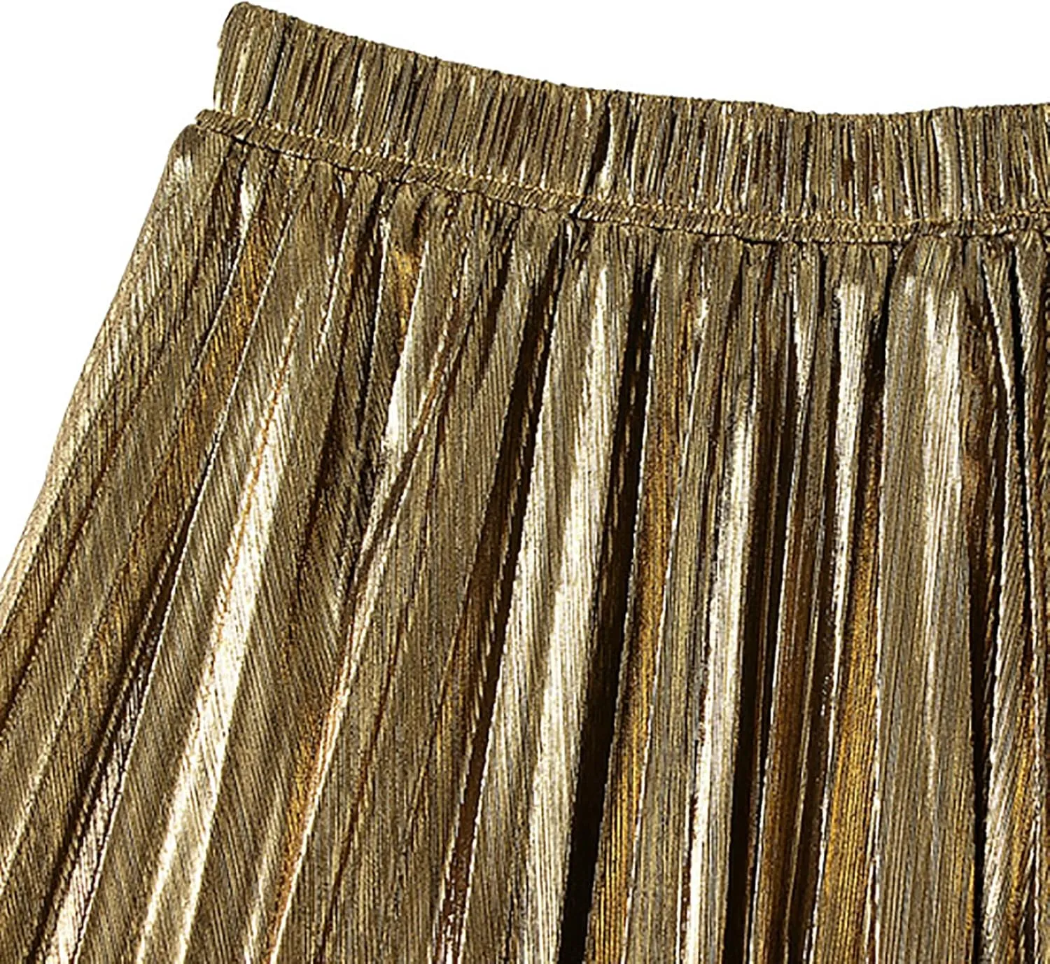 BAIMORE Women's Elegant Glitter Metallic Elastic Waist A Line Swing Accordion Pleated Midi Skirt
