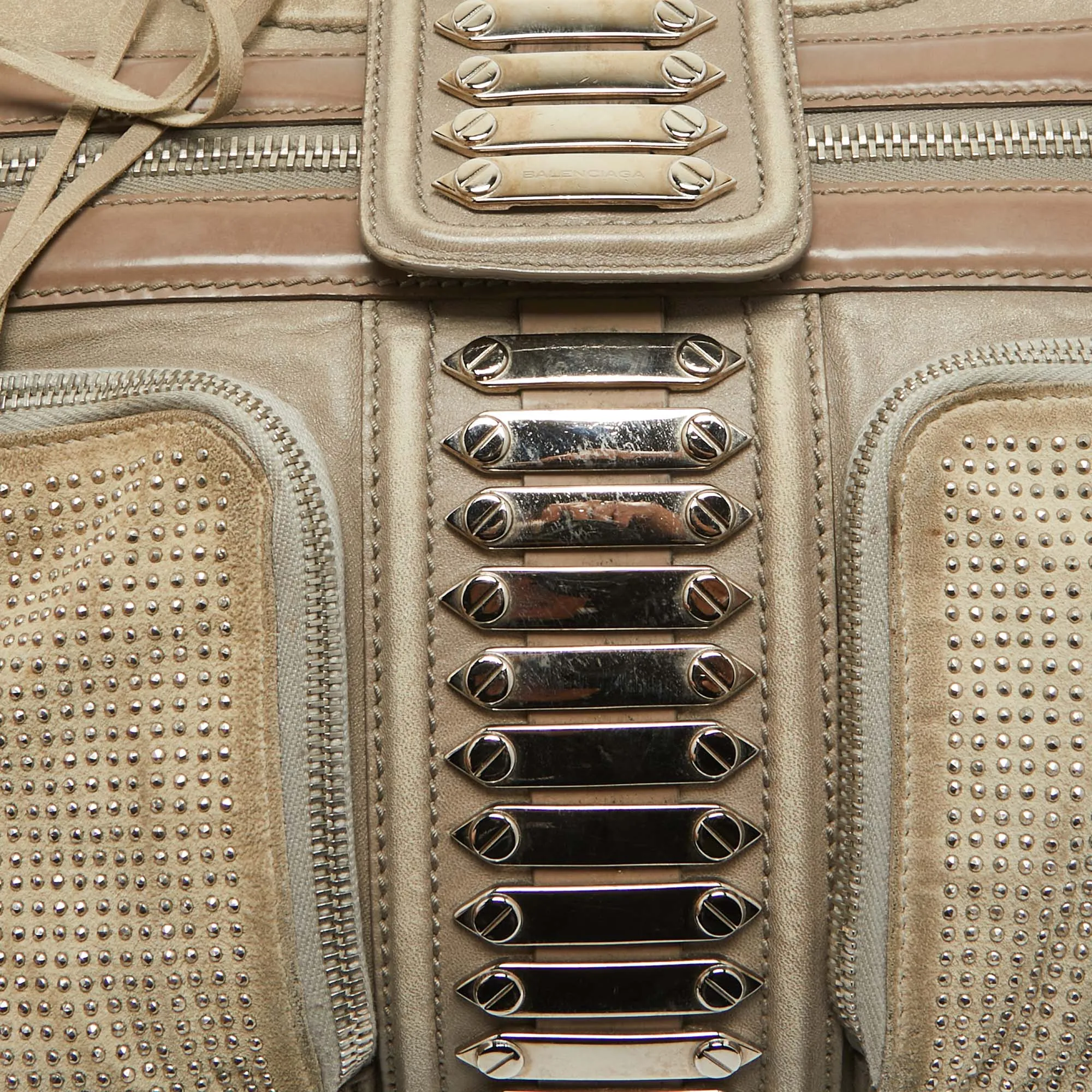 BALENCIAGA Beige Leather Studded Sac Clous Motorcycle Bag