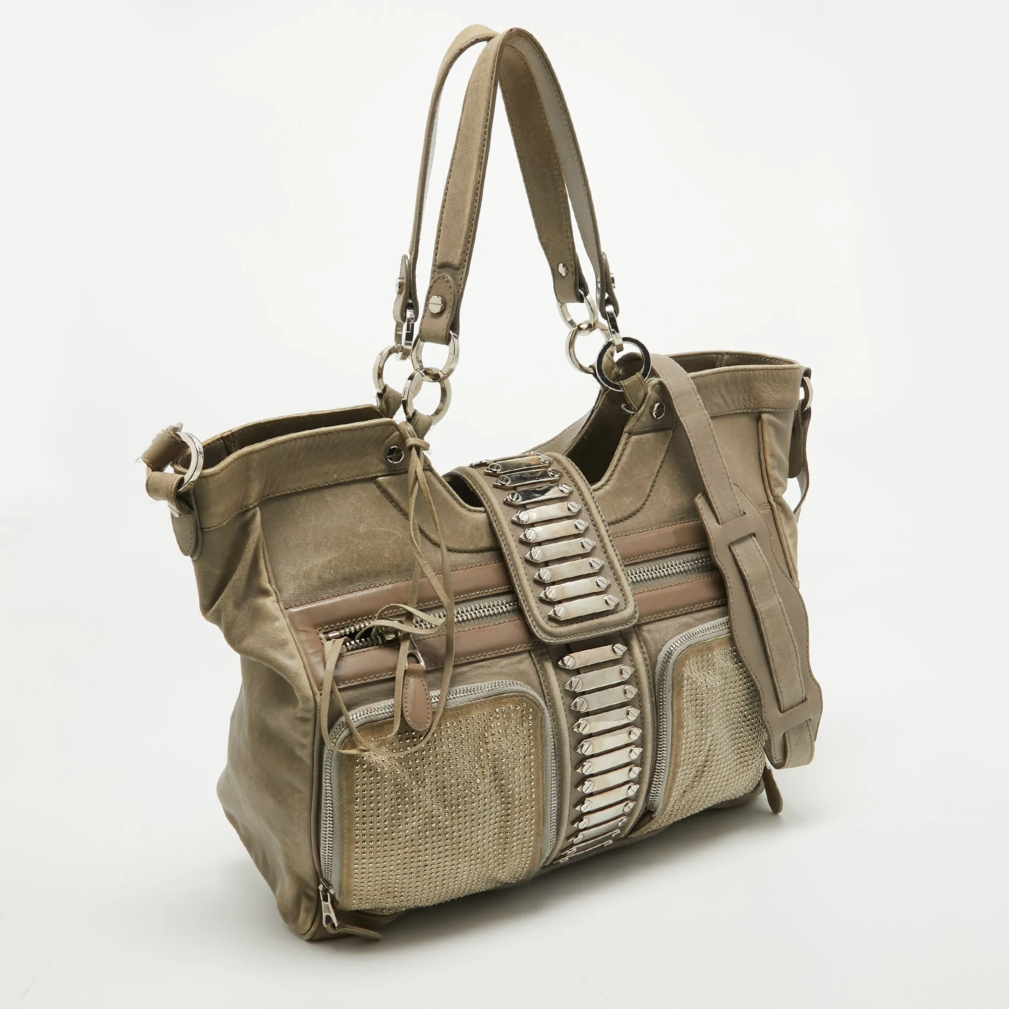 BALENCIAGA Beige Leather Studded Sac Clous Motorcycle Bag