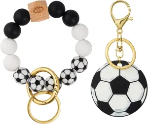 Balls Silicone Beaded Keychain Wristlet Key Ring Bracelet Suitable for Men and Women Wallets Backpacks Car Keys