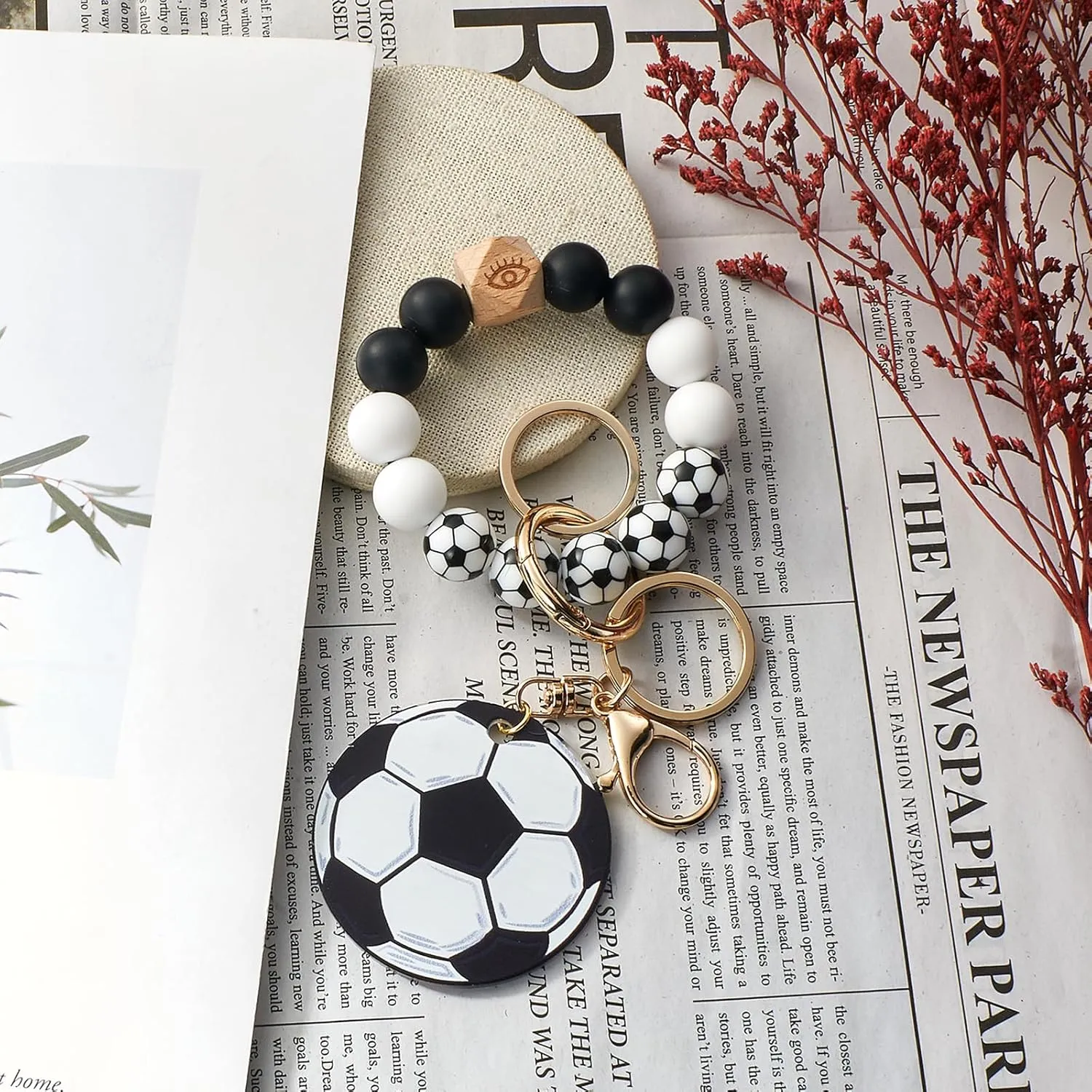 Balls Silicone Beaded Keychain Wristlet Key Ring Bracelet Suitable for Men and Women Wallets Backpacks Car Keys
