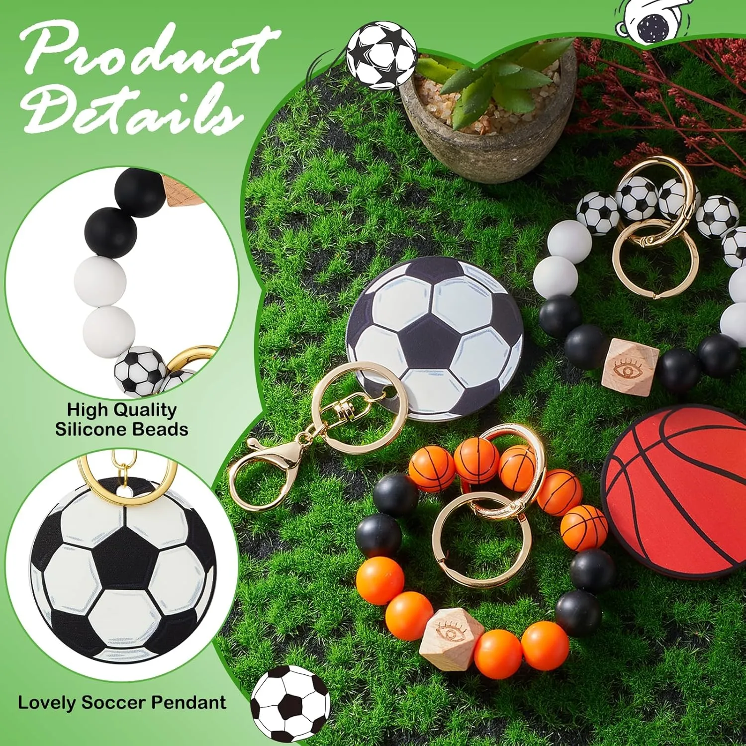 Balls Silicone Beaded Keychain Wristlet Key Ring Bracelet Suitable for Men and Women Wallets Backpacks Car Keys