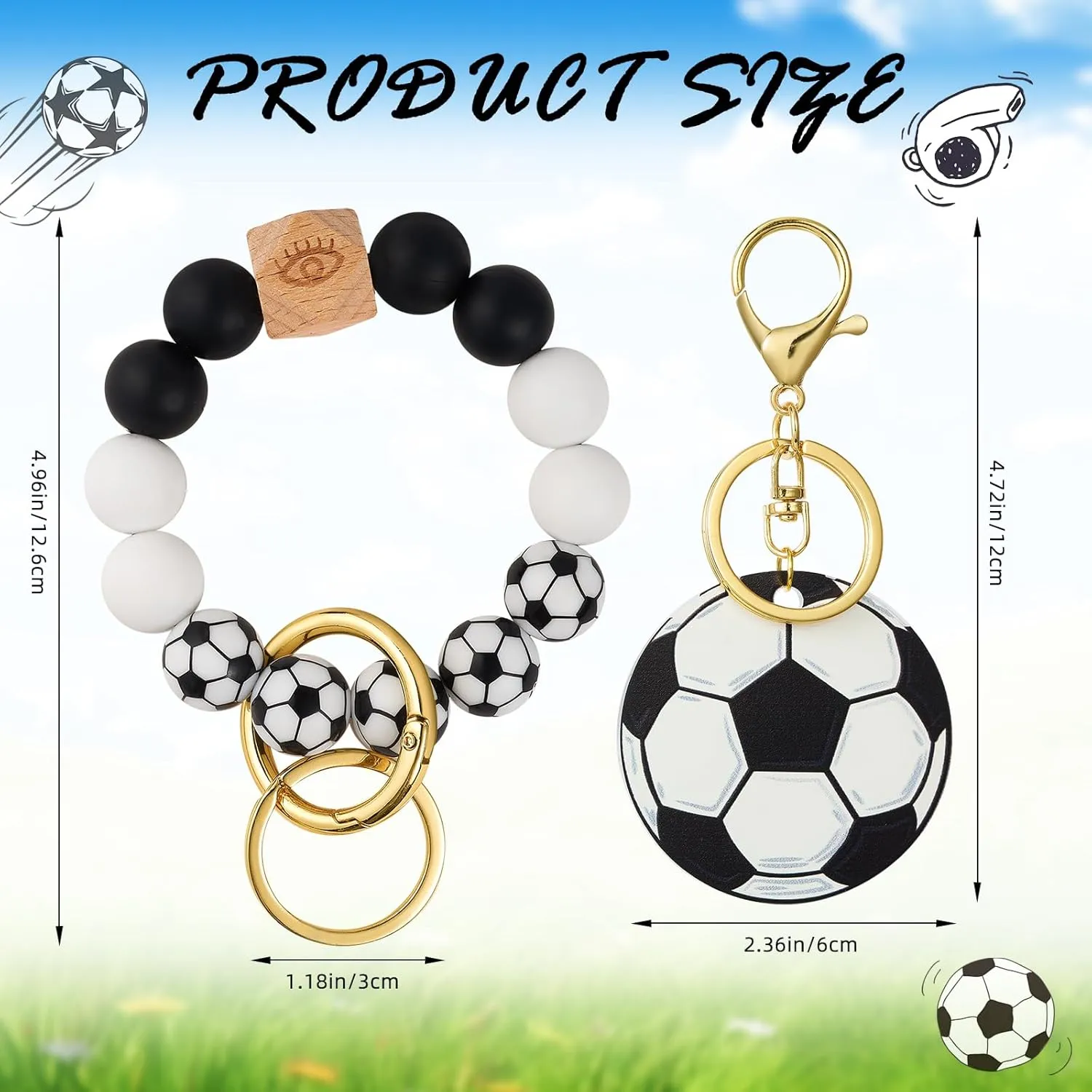 Balls Silicone Beaded Keychain Wristlet Key Ring Bracelet Suitable for Men and Women Wallets Backpacks Car Keys