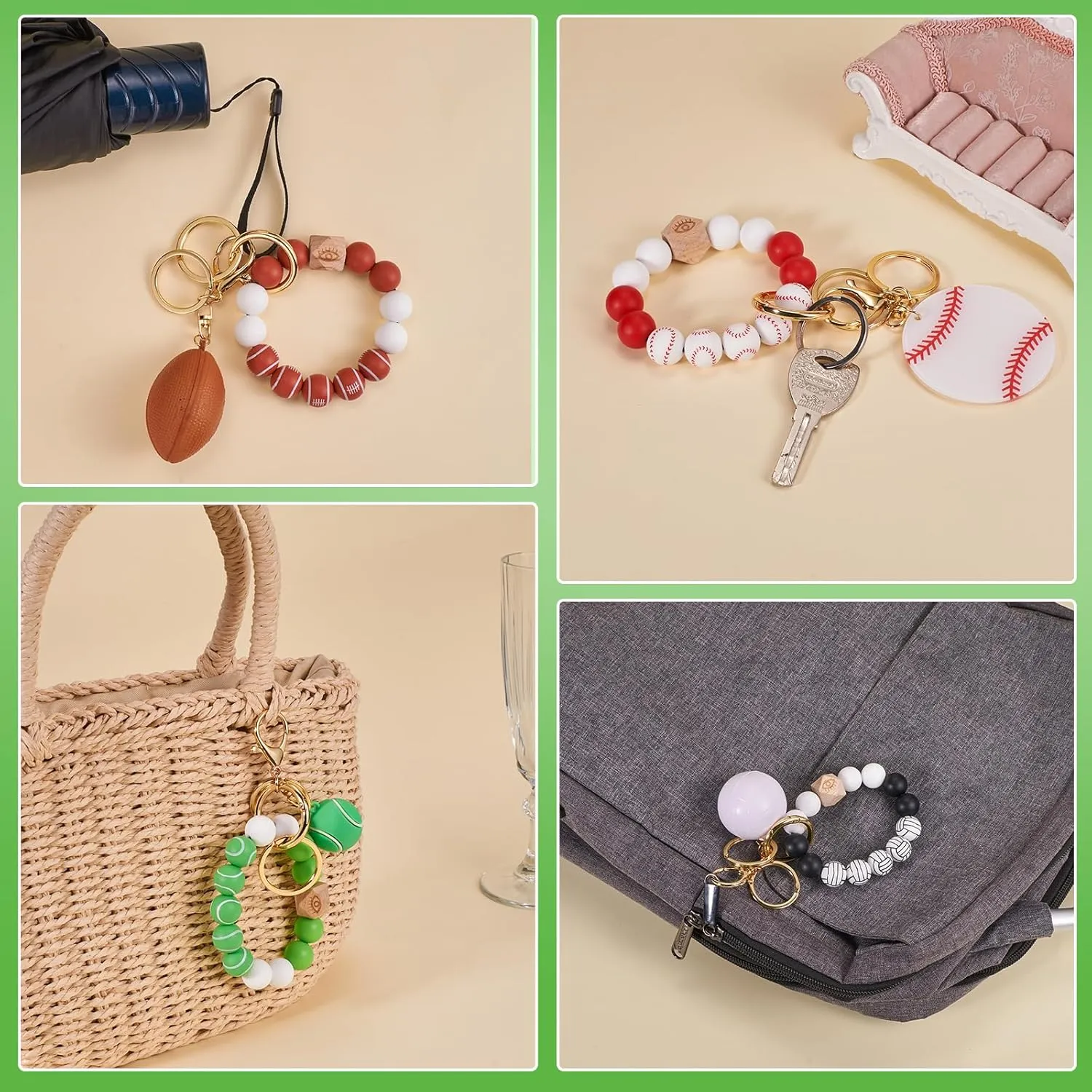 Balls Silicone Beaded Keychain Wristlet Key Ring Bracelet Suitable for Men and Women Wallets Backpacks Car Keys