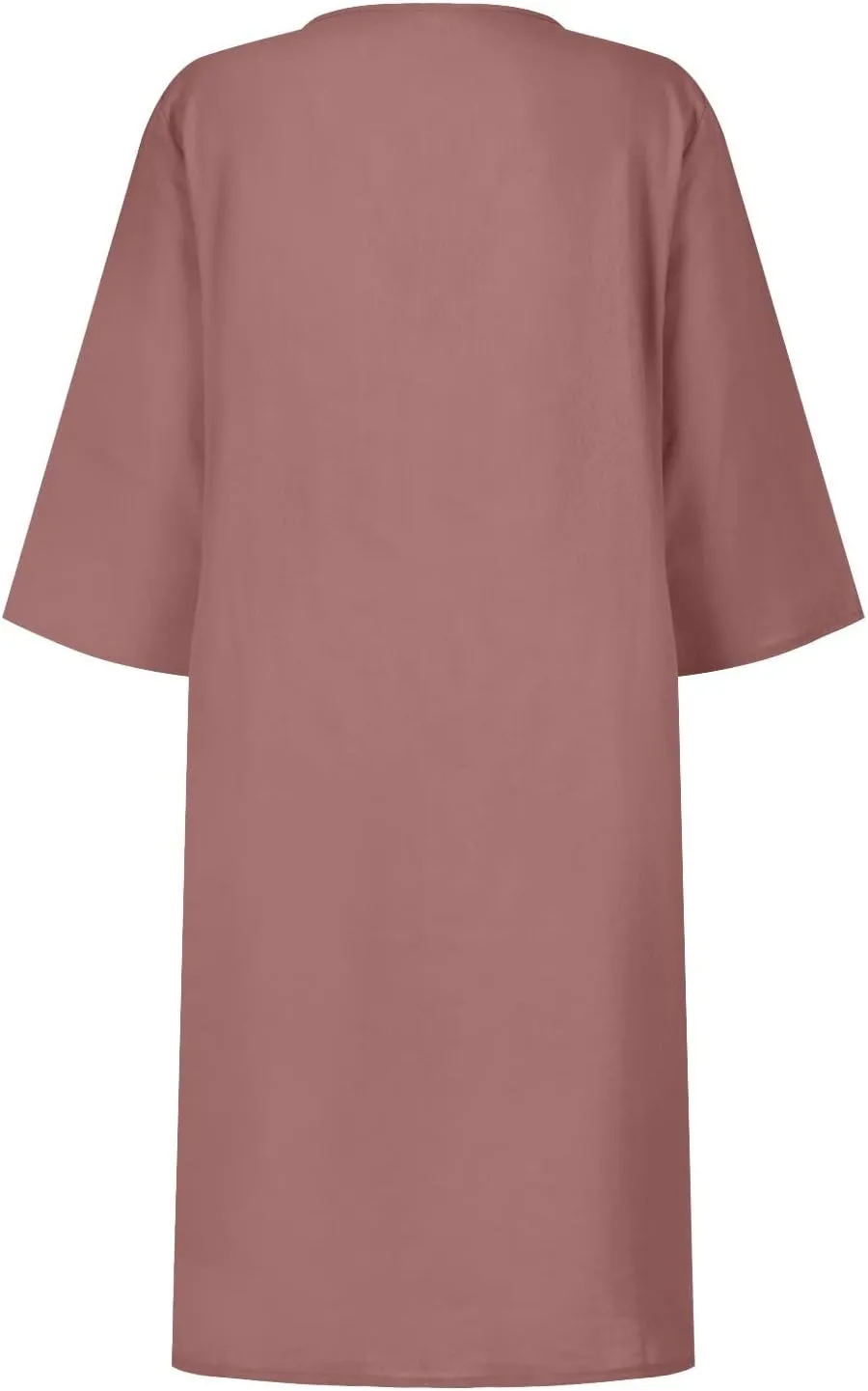 BAXLIMEK Cotton Linen Dresses for Women,2025 Summer Trendy Elegant Plain Beach Dress,Casual 3/4 Sleeve Midi Dress