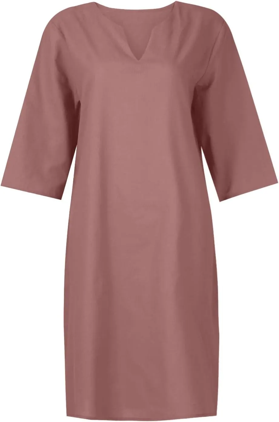 BAXLIMEK Cotton Linen Dresses for Women,2025 Summer Trendy Elegant Plain Beach Dress,Casual 3/4 Sleeve Midi Dress