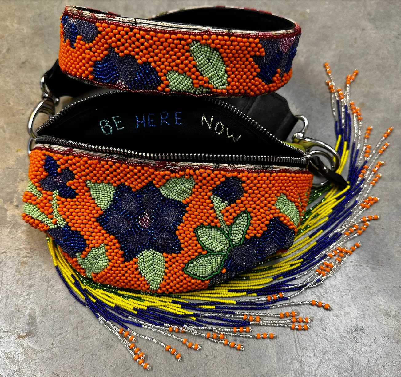 Be Here Now Orange Hand Embroidered Fanny Pack