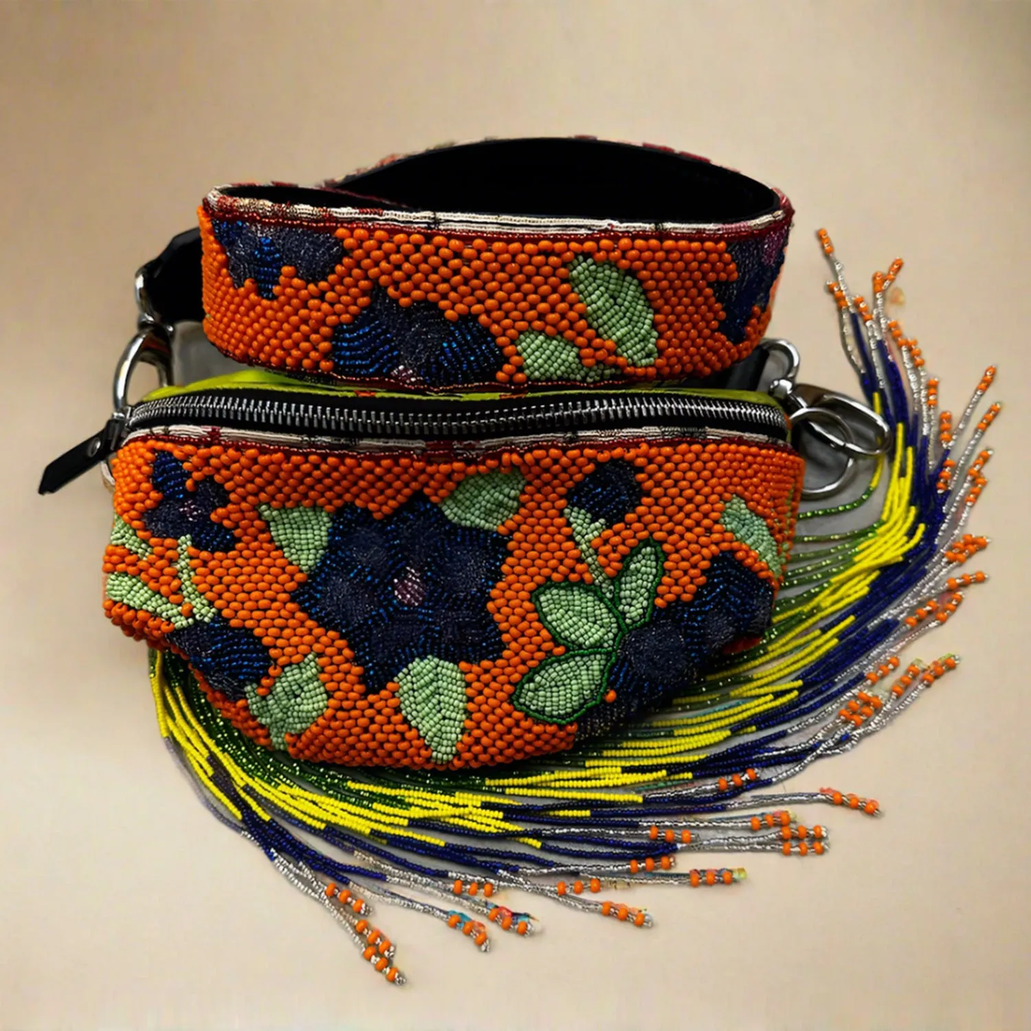 Be Here Now Orange Hand Embroidered Fanny Pack