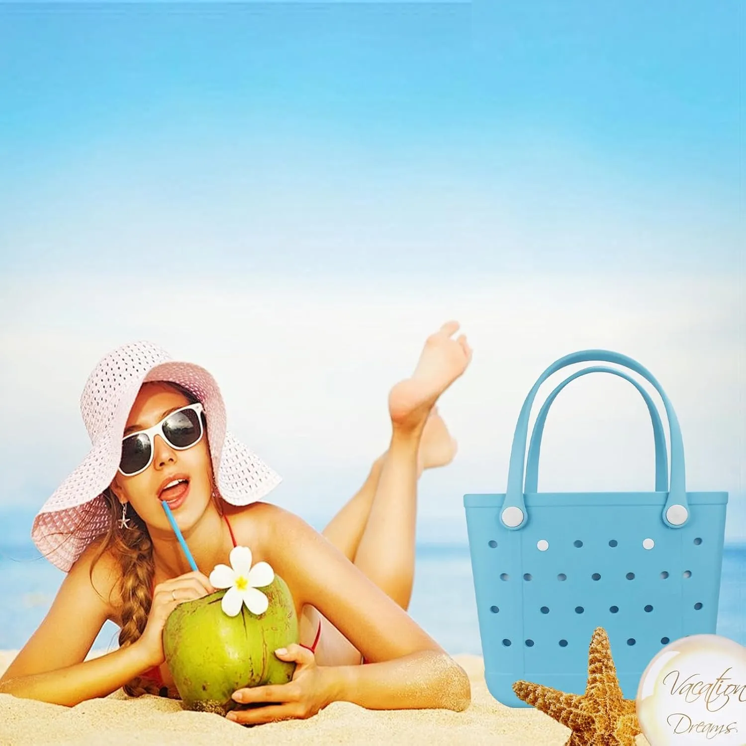 Beach Tote Bag, Original Large Rubber Beach Bag for Women, Pool Bag