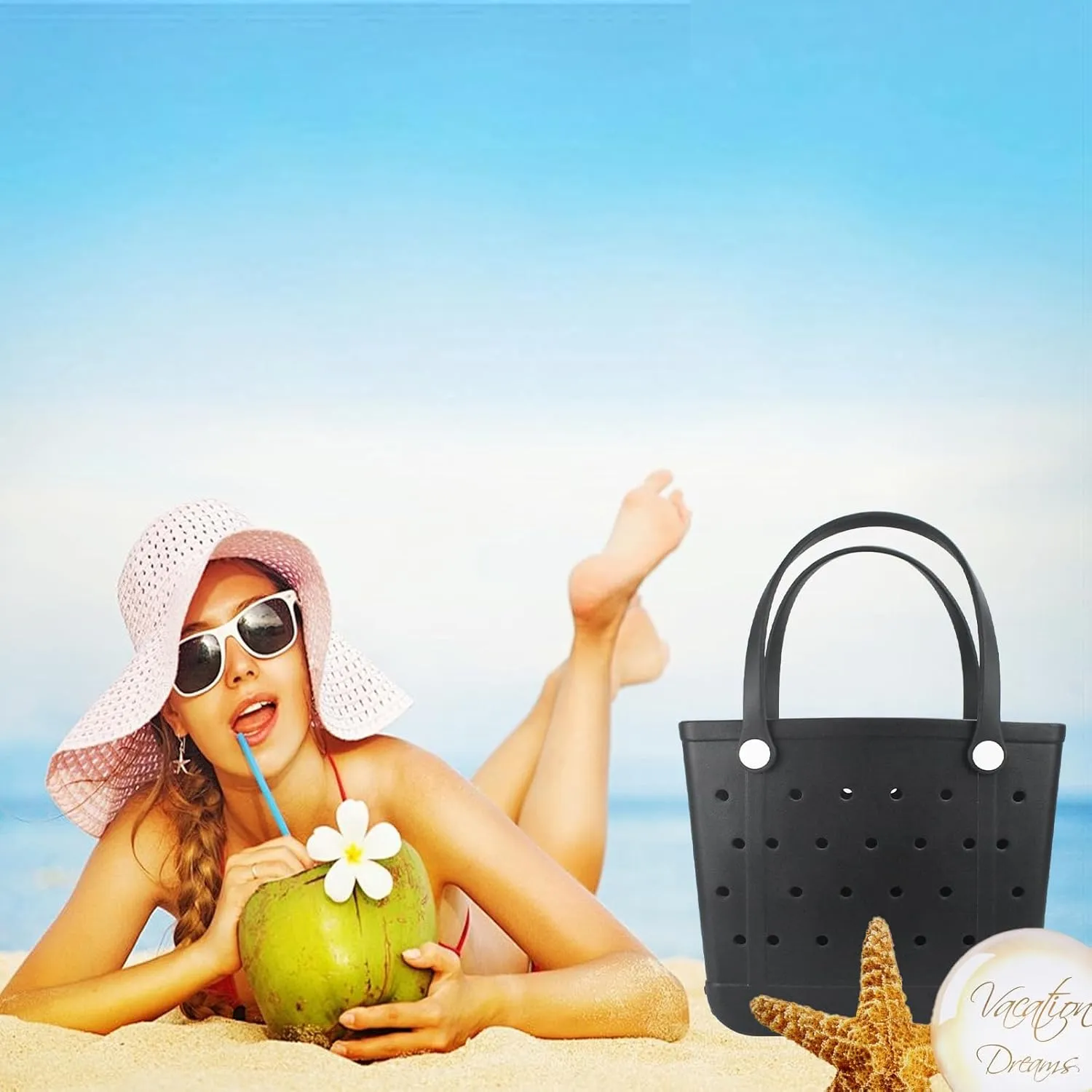 Beach Tote Bag, Original Large Rubber Beach Bag for Women, Pool Bag