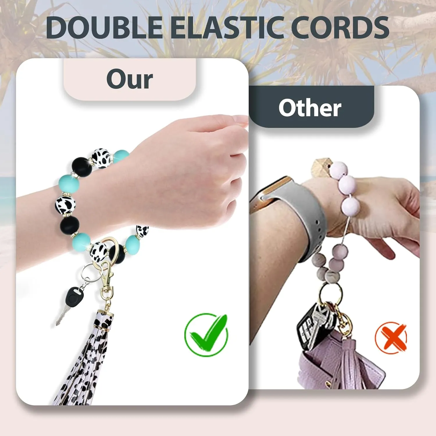 Beaded Keychain Wristlet, Key Ring Bracelet Car Key Chain, Cute Key Holer for Women Girls.