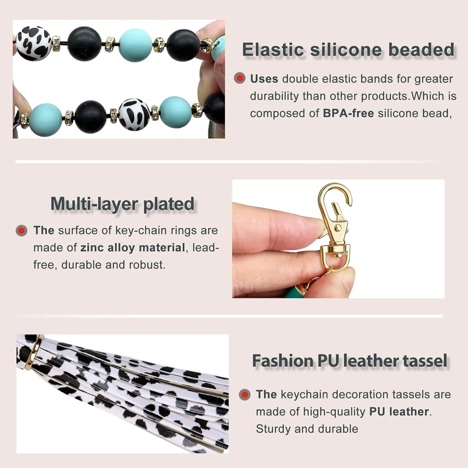 Beaded Keychain Wristlet, Key Ring Bracelet Car Key Chain, Cute Key Holer for Women Girls.