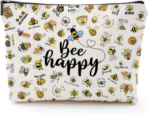 Bee Gifts for Bee Lovers, Bee Gifts for Women, Cute Bee Small Makeup Bag, Bee Themed Gifts Beekeeper Gifts for Women Birthday Christmas Gifts Travel Pouch, Beige