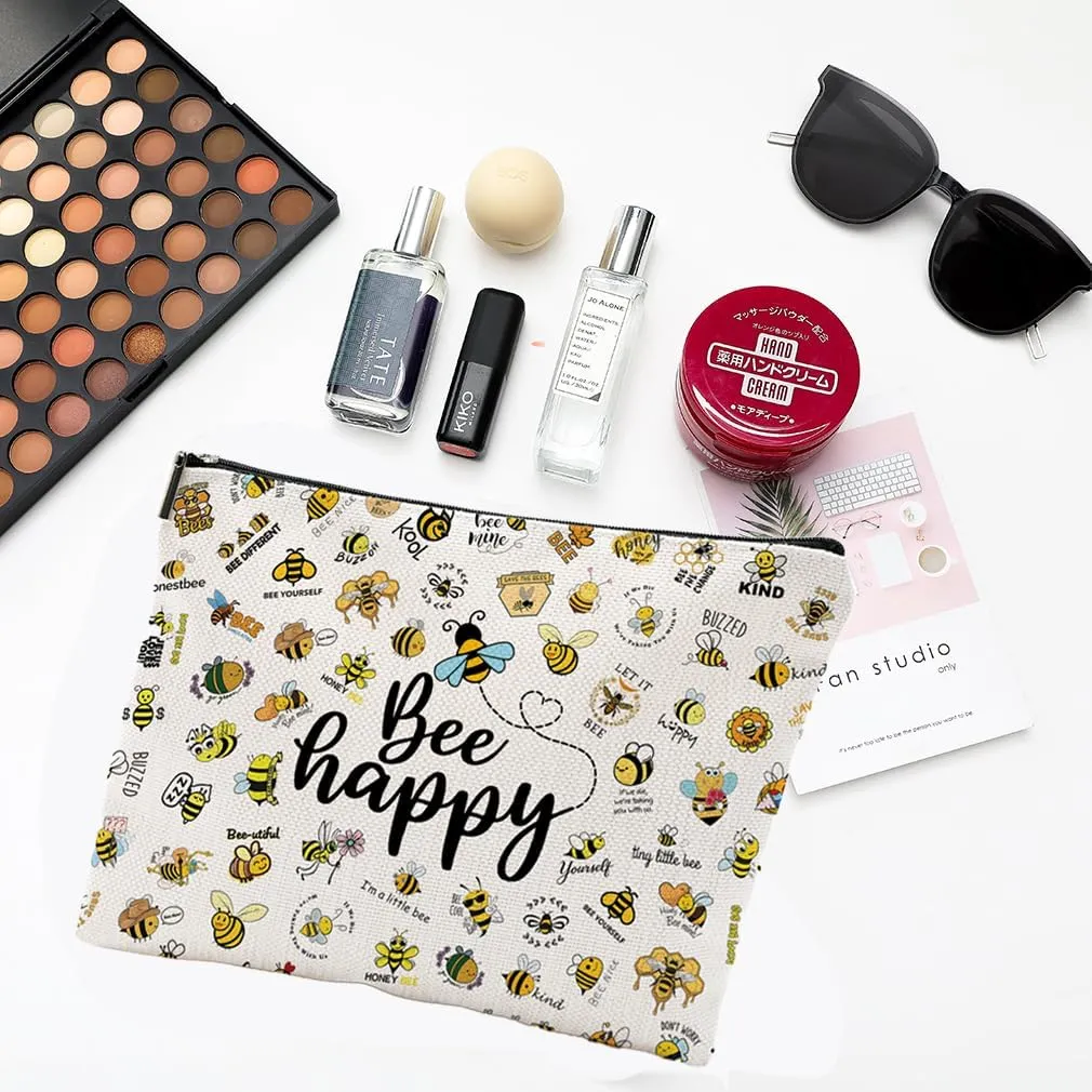 Bee Gifts for Bee Lovers, Bee Gifts for Women, Cute Bee Small Makeup Bag, Bee Themed Gifts Beekeeper Gifts for Women Birthday Christmas Gifts Travel Pouch, Beige