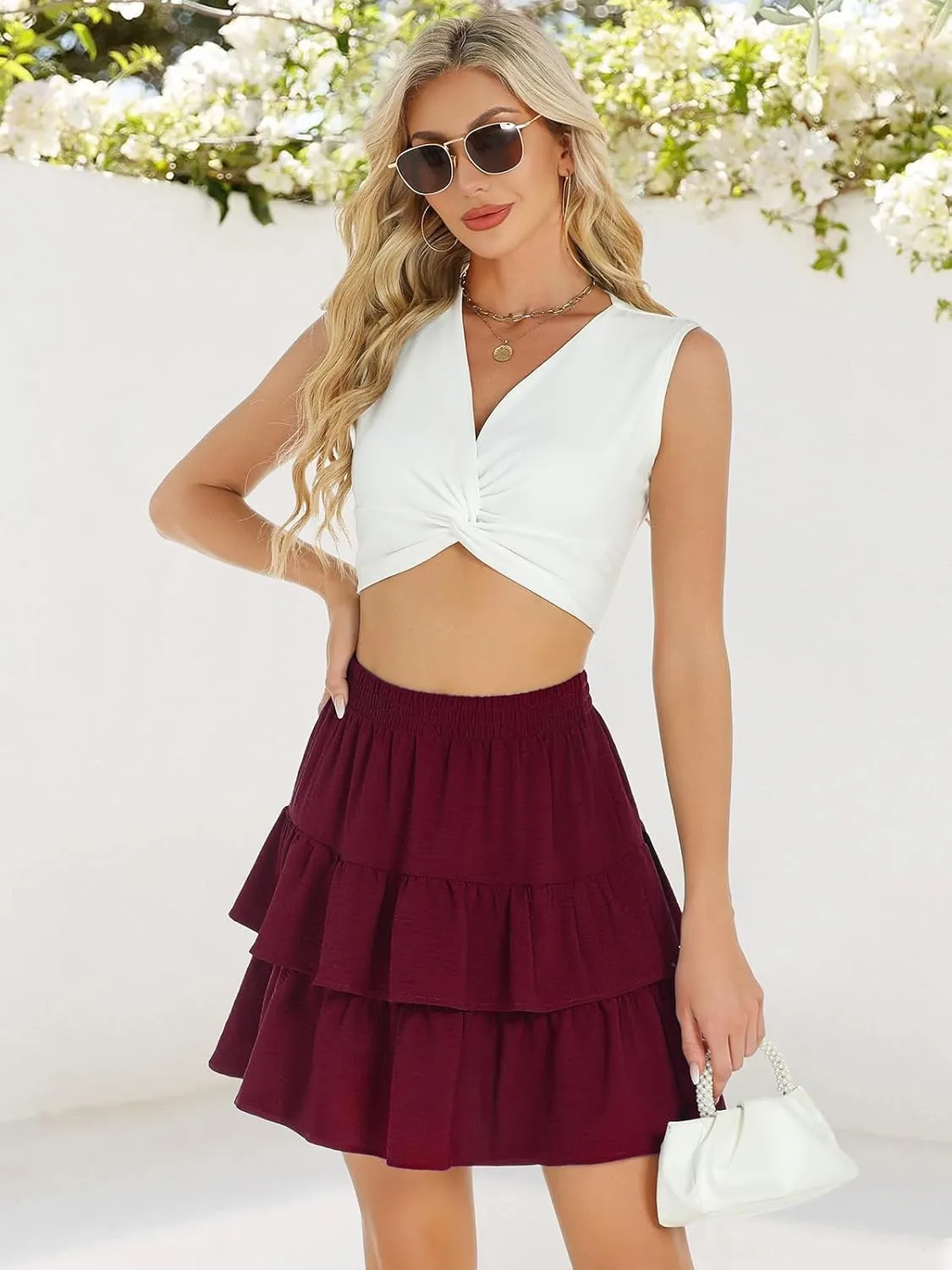 Berydress Ruffle Mini Skirts for Women 2025 High Waist Flowy Summer Vacation Casual Beach Boho Tiered Short Skirt