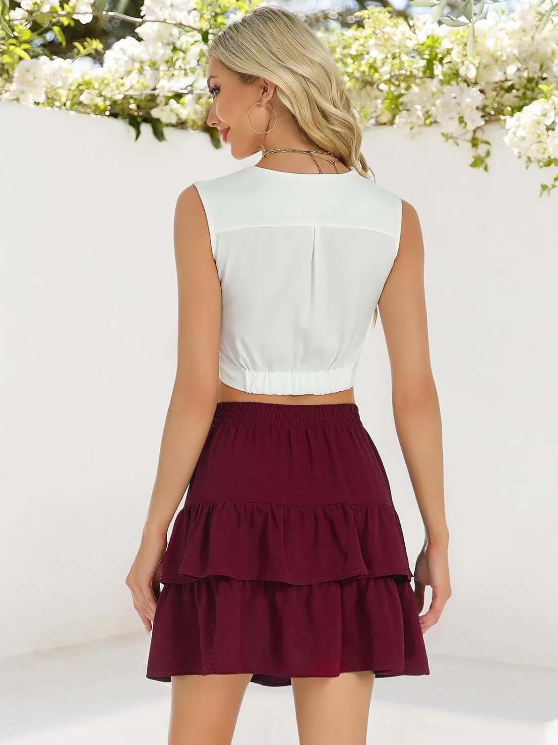 Berydress Ruffle Mini Skirts for Women 2025 High Waist Flowy Summer Vacation Casual Beach Boho Tiered Short Skirt